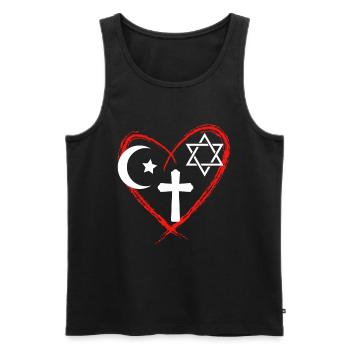 Religion Coeur Harmonie interreligieuse - Débardeur bio Premium Homme - noir - Devant - AI Model Male 178 light (178cm)