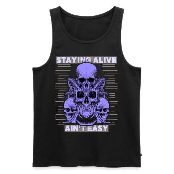 Totenköpfe, Spruch Staying Alive, Teufelsschädel - Männer Premium Bio Tank Top - Schwarz - Vorne - AI Model Male 178 light (178cm)