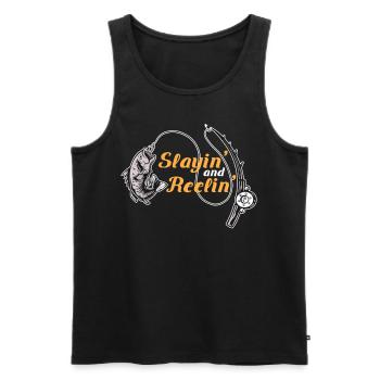 Slayin and Reelin Fish Cast Funny Fishing - Männer Premium Bio Tank Top - Schwarz - Vorne - Michal (187cm)