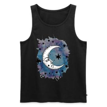 Lune étoiles aquarelle aquarelle espace extra-atmosphérique - Débardeur bio Premium Homme - noir - Devant - AI Model Male 178 light (178cm)