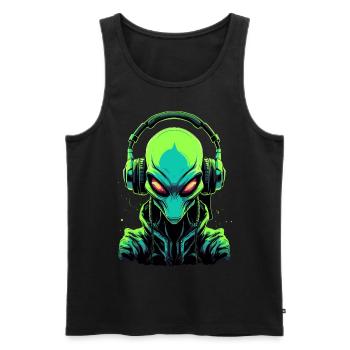 Alien with headphones Extraterrestrial DJ Music - Men's Premium Organic Tank Top - black - Front - AI Model Male 178 light (178cm)