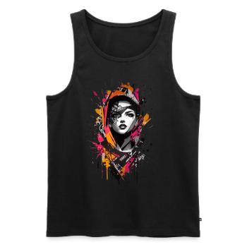 Abstrait coloré jeune femme Graffiti Art - Débardeur bio Premium Homme - noir - Devant - Michal (187cm)
