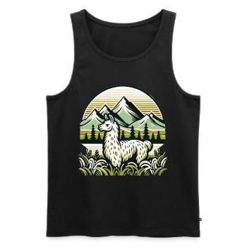 Mountaineer Lama : Aventure dans les hauteurs - Débardeur bio Premium Homme - noir - Devant - Michal (187cm)