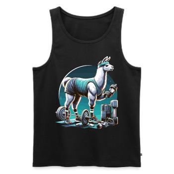 Fitness Lama : La force dans la salle de sport - Débardeur bio Premium Homme - noir - Devant - Michal (187cm)