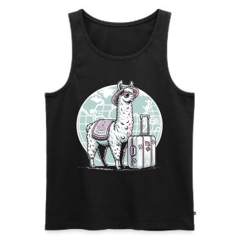 Llama Travel Fever : Voyage de découverte - Débardeur bio Premium Homme - noir - Devant - AI Model Male 178 light (178cm)