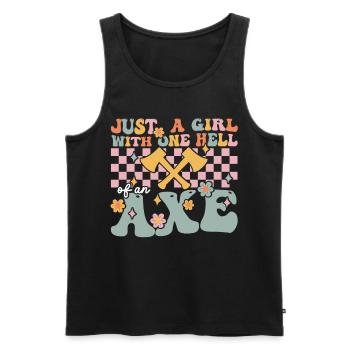 Groovy Axtwerfendes Mädchen - Männer Premium Bio Tank Top - Schwarz - Vorne - Michal (187cm)
