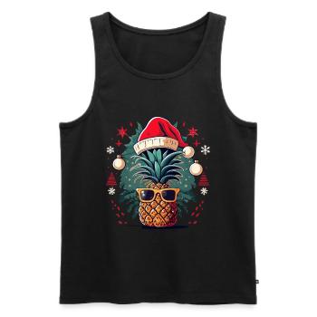 Ananas avec lunettes de soleil et chapeau de Père Noël - Débardeur bio Premium Homme - noir - Devant - Michal (187cm)
