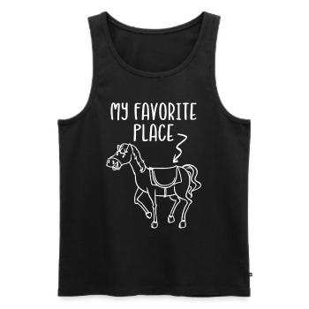 Équitation Cavalier Équestre Mon endroit préféré - Débardeur bio Premium Homme - noir - Devant - Michal (187cm)