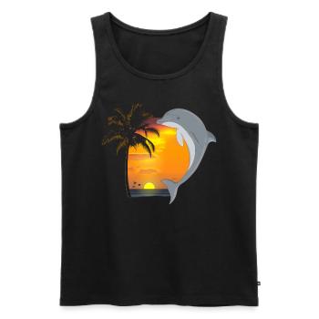 Dolphin Beach Palm Tree Sunset - Men's Premium Organic Tank Top - black - Front - AI Model Male 178 light (178cm)