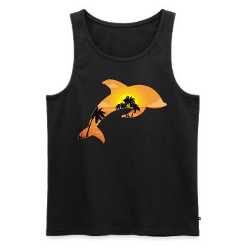 Dolphin Palm Tree Sunset - Männer Premium Bio Tank Top - Schwarz - Vorne - AI Model Male 178 light (178cm)