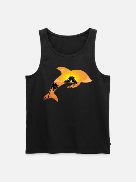 Dolphin Palm Tree Sunset - Men's Premium Organic Tank Top - black