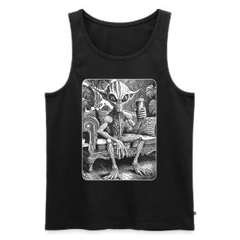 Café dans l’espace : Alien détendu sur un canapé Art Nouveau. - Débardeur bio Premium Homme - noir - Devant - Michal (187cm)