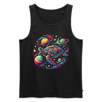 Tortue galactique : Voyage dans les étoiles - Débardeur bio Premium Homme - noir - Devant - AI Model Male 178 light (178cm)
