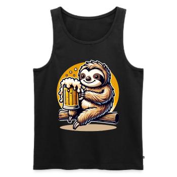 Faultier mit Bier beim Chillen auf Bierparty - Männer Premium Bio Tank Top - Schwarz - Vorne - Michal (187cm)