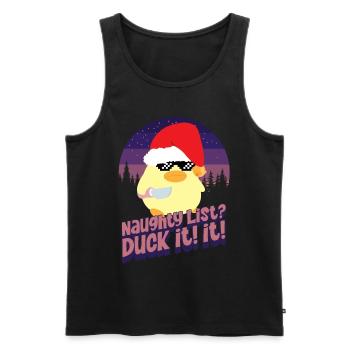 Duck Naughty List Ente mit Messer Duck avec couteau - Débardeur bio Premium Homme - noir - Devant - AI Model Male 178 light (178cm)