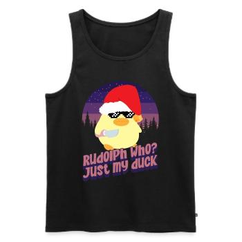 Rudolph qui ? - Canard au couteau - Débardeur bio Premium Homme - noir - Devant - AI Model Male 178 light (178cm)
