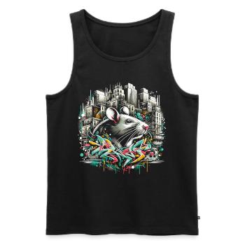 Urban Rat: Graffiti Wall Master - Men's Premium Organic Tank Top - black - Front - AI Model Male 178 light (178cm)