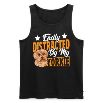 Facilement distrait par mon Yorkie Yorkshire - Débardeur bio Premium Homme - noir - Devant - Michal (187cm)