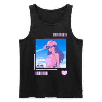Kawaii Lofi 80's Anime Soft Girl Aesthetic Retro S - Männer Premium Bio Tank Top - Schwarz - Vorne - AI Model Male 178 light (178cm)