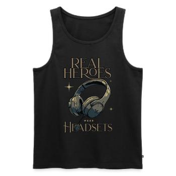 Les vrais héros portent des casques Funny Gamer Boys & Kids - Débardeur bio Premium Homme - noir - Devant - AI Model Male 178 light (178cm)