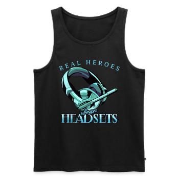 Real Heroes wear Headsets Funny Gamer Boys & Kids - Men's Premium Organic Tank Top - black - Front - Michal (187cm)