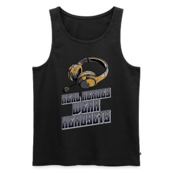 Les vrais héros portent des casques Funny Gamer Boys & Kids - Débardeur bio Premium Homme - noir - Devant - AI Model Male 178 light (178cm)