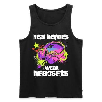 Real Heroes wear Headsets Funny Gamer Boys & Kids - Men's Premium Organic Tank Top - black - Front - Michal (187cm)