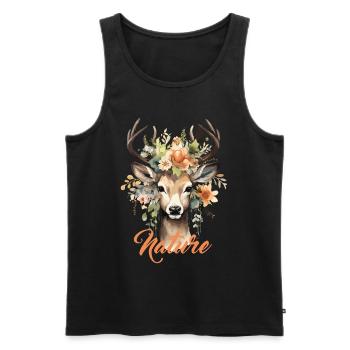 Cerf avec des fleurs Nature Forêt Nature Amis de la Nature Randonnée - Débardeur bio Premium Homme - noir - Devant - Michal (187cm)