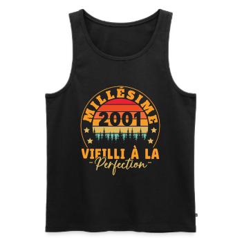 Millésime 2001, Cadeau D'anniversaire Vintage 2001 - Débardeur bio Premium Homme - noir - Devant - Michal (187cm)