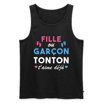 Fille ou Garçon Annonce Bébé Tonton T'aime Déjà - Débardeur bio Premium Homme - noir - Devant - Michal (187cm)