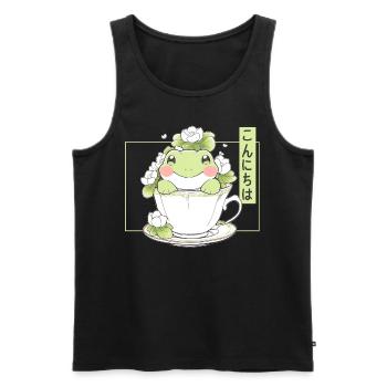 Kawaii Frog In Tea Cup Water Lily Cottagecore Aest - Männer Premium Bio Tank Top - Schwarz - Vorne - Michal (187cm)