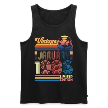 Anniversaire janvier 1986. Cadeau Janvier 1986. - Débardeur bio Premium Homme - noir - Devant - Michal (187cm)