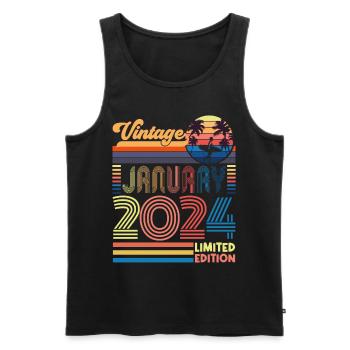 Anniversaire janvier 2024. Cadeau Janvier 2024. - Débardeur bio Premium Homme - noir - Devant - Michal (187cm)