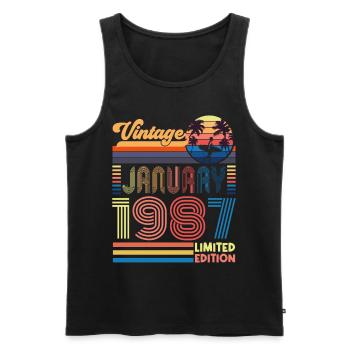 Anniversaire janvier 1987. Cadeau Janvier 1987. - Débardeur bio Premium Homme - noir - Devant - Michal (187cm)