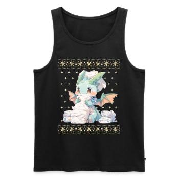 Kawaii Drachen im Ugly Christmas Sweater Style - Männer Premium Bio Tank Top - Schwarz - Vorne - AI Model Male 178 light (178cm)