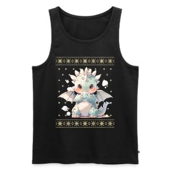 Kawaii Drachen im Ugly Christmas Sweater Style - Männer Premium Bio Tank Top - Schwarz - Vorne - AI Model Male 178 light (178cm)