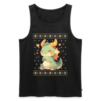 Kawaii Drachen im Ugly Christmas Sweater Style - Männer Premium Bio Tank Top - Schwarz - Vorne - AI Model Male 178 light (178cm)