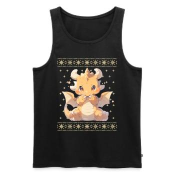 Kawaii Drachen im Ugly Christmas Sweater Style - Männer Premium Bio Tank Top - Schwarz - Vorne - AI Model Male 178 light (178cm)