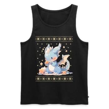 Kawaii Drachen im Ugly Christmas Sweater Style - Männer Premium Bio Tank Top - Schwarz - Vorne - AI Model Male 178 light (178cm)