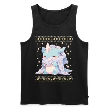 Kawaii Drachen im Ugly Christmas Sweater Style - Männer Premium Bio Tank Top - Schwarz - Vorne - AI Model Male 178 light (178cm)