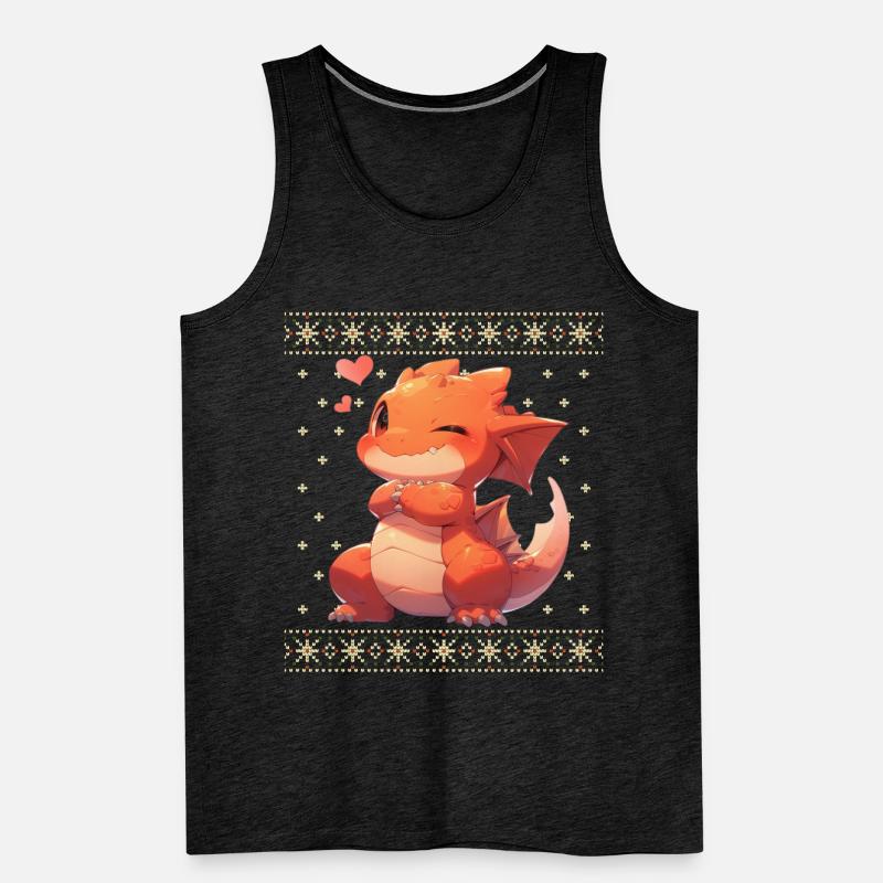 Dragon kawaii dans le style pull de Noël moche Débardeur bio Premium Homme