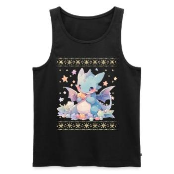 Kawaii Drachen im Ugly Christmas Sweater Style - Männer Premium Bio Tank Top - Schwarz - Vorne - AI Model Male 178 light (178cm)