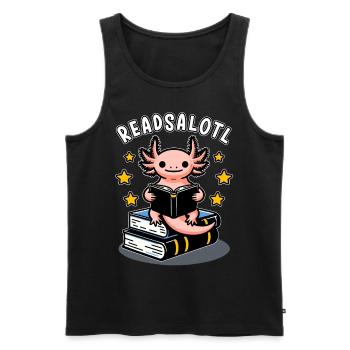 Axolotl lecture rat de bibliothèque Readalotl amphibien Kawaii - Débardeur bio Premium Homme - noir - Devant - Michal (187cm)