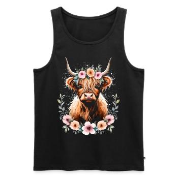 Vache écossaise des Highlands - Débardeur bio Premium Homme - noir - Devant - AI Model Male 178 light (178cm)