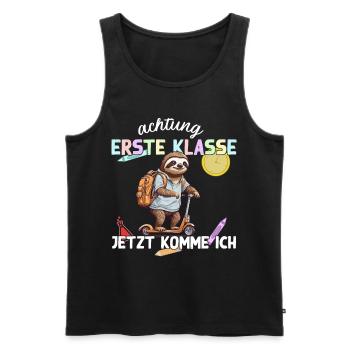 Faultier Erste Klasse Einschulung Roller Design - Männer Premium Bio Tank Top - Schwarz - Vorne - Michal (187cm)