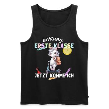 Einhorn Schulstart auf Roller Erste Klasse Kinder - Männer Premium Bio Tank Top - Schwarz - Vorne - Michal (187cm)