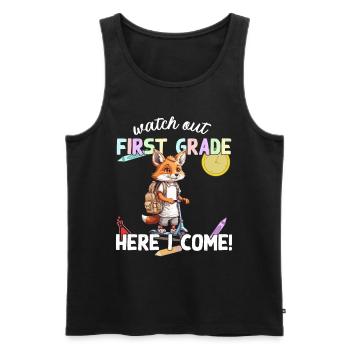 Fox First Day of School with Scooter Funny Saying - Men's Premium Organic Tank Top - black - Front - AI Model Male 178 light (178cm)