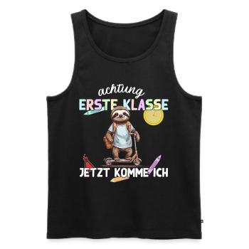 Lustiges Faultier Schulkind auf Roller Einschulung - Männer Premium Bio Tank Top - Schwarz - Vorne - Michal (187cm)