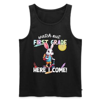 Schule Hase auf Roller lustiger Schulanfang Spruch - Männer Premium Bio Tank Top - Schwarz - Vorne - AI Model Male 178 light (178cm)