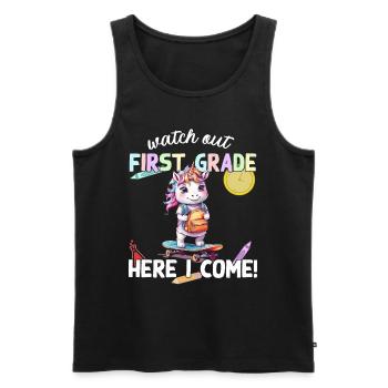 Licorne mignonne premier jour d’école école de skateboard - Débardeur bio Premium Homme - noir - Devant - AI Model Male 178 light (178cm)